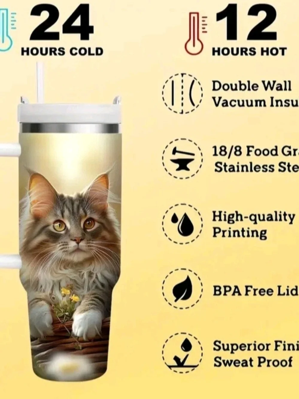Maine Coon Cat Trio 40 Oz. Stainless Steel Tumbler - Brown Cat Print $38.00